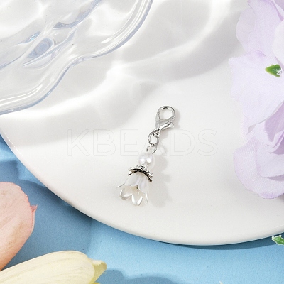 Flower ABS Plastic Pearl Pendant Decorations HJEW-JM03134-1
