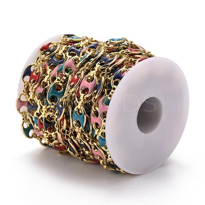 Golden Plated Alloy Enameled Coffee Bean Links Chains LCHA-H004-02G-A-1