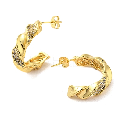 Brass Micro Pave Clear Cubic Zirconia Stud Earrings for Women EJEW-A040-12G-1