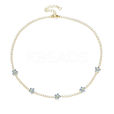 Cubic Zirconia Classic Tennis Necklace with Flower Links NJEW-N048-01C-1