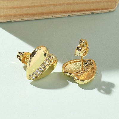 Brass Micro Pave Clear Cubic Zirconia Stud Earrings for Women LS-EJEW-U034-02G-03-1