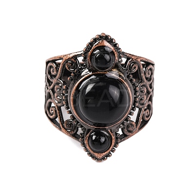 Natural Obsidian Retro Finger Rings RJEW-B067-01R-21-1