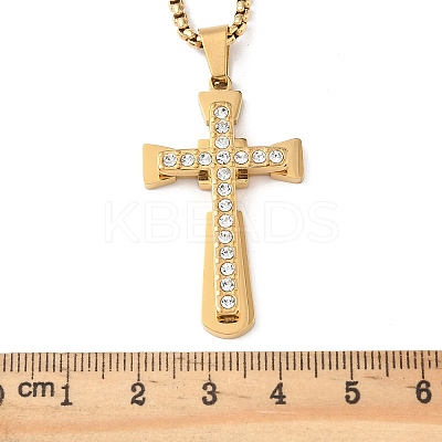201 Stainless Steel Crystal Rhinestone Religion Cross Pendant Necklaces NJEW-H065-08G-1