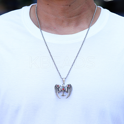 Stainless Steel Cubic Zirconia Angel Wing Pendant Necklace for Men ME5230-1