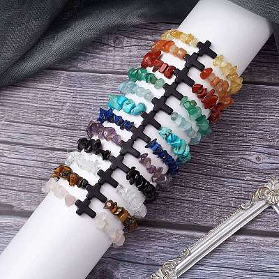 12Pcs Natural & Synthetic Gemstone Chips Stretch Bracelets For Women Men BJEW-JB11341-1