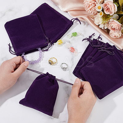 30Pcs Rectangle Velvet Drawstring Pouches TP-NB0001-61B-1