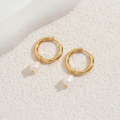 Stainless Steel Teardrop Hoop Earrings WK1749-1
