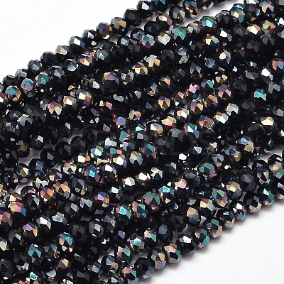 Faceted Rondelle Half Rainbow Plated Electroplate Glass Beads Strands X-EGLA-J134-3x2mm-HR19-1
