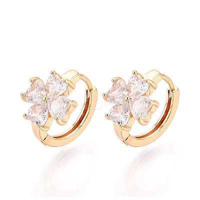 Brass Micro Pave Clear Cubic Zirconia Clover Hoop Earrings EJEW-T048-42G-1