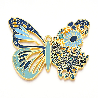 Rack Plating Alloy Enamel Big Pendants ENAM-N056-397-G-1
