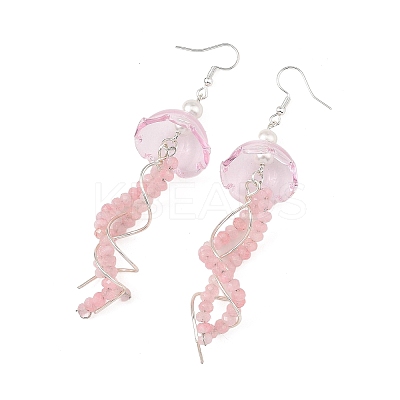 Dyed Natural Malaysia Jade Jellyfish Dangle Earrings for Women EJEW-JE07484-1
