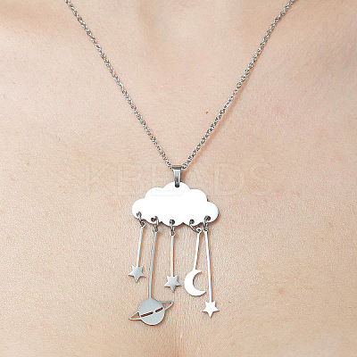 Non-Tarnish 201 Stainless Steel Cloud with Planet Pendant Necklace NJEW-OY001-60-1