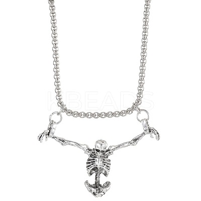 Halloween Alloy Skeleton Pendant 304 Stainless Steel Box Chain Necklaces for Men FS-WG38B8A-01-1
