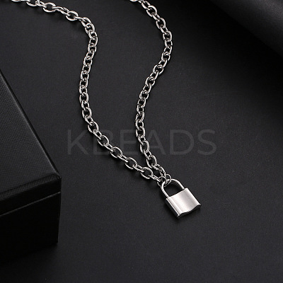 Lock 304 Stainless Steel Pendant Cable Pendant Necklaces FS-WGE7469-01-1