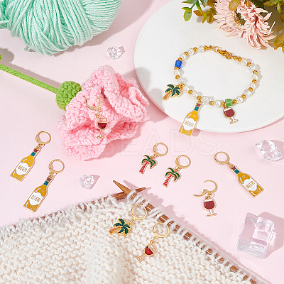 12Pcs 6 Style Wine & Beer & Coconut Tree Locking Stitch Markers HJEW-PH01603-1