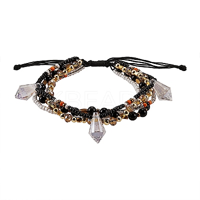 Sparkling Glass Seed Beads 5 Layered Anklet AJEW-SW00006-04-1