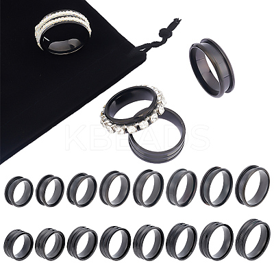 16Pcs 16 Style 201 Stainless Steel Grooved Finger Ring Settings STAS-UN0044-16-1