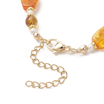 Gradient Color Natural Amber & Shell Pearl Beaded Bracelets for Women BJEW-JB13553-1