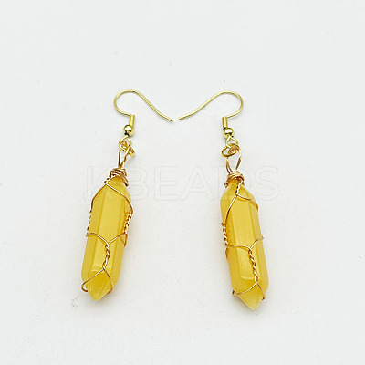 Topaz Hexagon Handmade Copper Wire Wrapped Earrings Natural Stone Column Earrings ND6138-1-1
