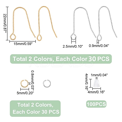 60Pcs 2 Color 316 Stainless Steel Earring Hooks STAS-UN0051-26-1