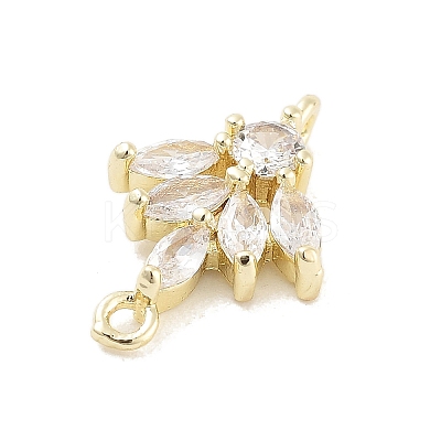 Brass Pave Clear Cubic Zirconia Leaf Links Connector Charms KK-Z061-02G-01-1