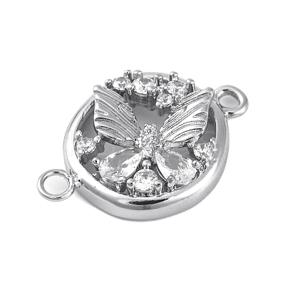 Brass Pave Clear Cubic Zirconia Connector Charms KK-Z066-08P-1