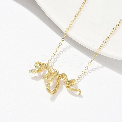Brass Snake Wrapped Pendant Necklaces for Women LS-NJEW-U041-01G-1