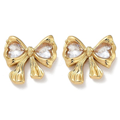 Bowknot 304 Stainless Steel Glass Stud Earrings LS-EJEW-M105-02G-1