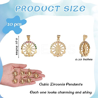 10Pcs Rack Plating Brass Micro Pave Cubic Zirconia Pendants KK-SZ0001-78-1