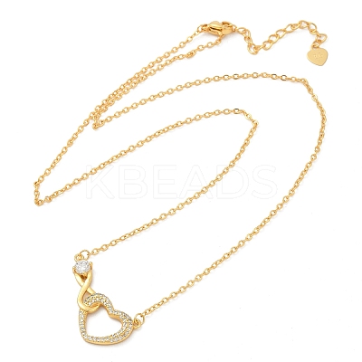 Brass Pave Clear Cubic Zirconia Infinity Heart Pendant Nceklaces for Women NJEW-V011-01G-1