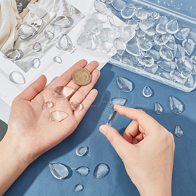 120Pcs 4 Style Transparent Teardrop Glass Cabochons GGLA-PH0001-33-1