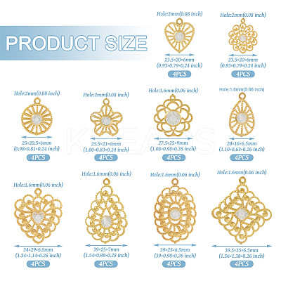 40Pcs 10 Styles Iron Rhinestone Pendants IFIN-TA0001-60-1
