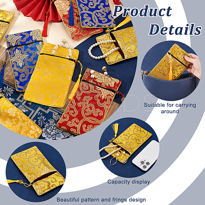 8Pcs 4 Colors Ethnic Style Silk Sutra Book Zipper Pouch ABAG-GA0001-26-1