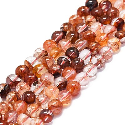 Natural Red Hematoid Quartz/Ferruginous Quartz Beads Strands G-K245-A01-02-1