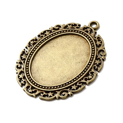 Tibetan Style Alloy Oval Big Pendant Cabochon Settings TIBEP-553-AB-FF-1