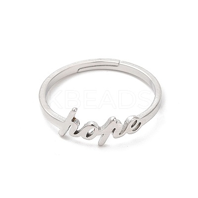Non-Tarnish 304 Stainless Steel Word Hope Adjustable Ring RJEW-L107-027P-1