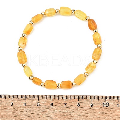 Natural Amber Cuboid Beads Stretch Bracelets for Women Men BJEW-JB13639-01-1