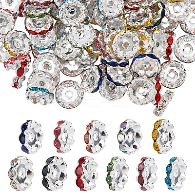 110Pcs 11 Colors Alloy Rhinestone Spacer Beads FIND-UN0007-23-1