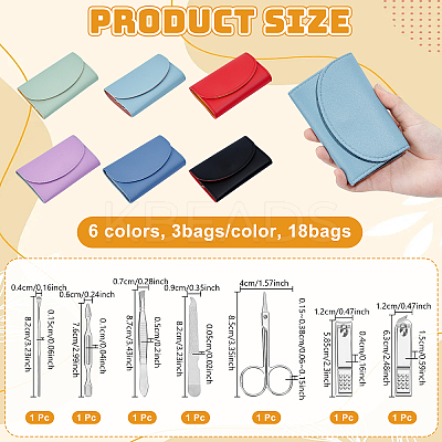 18Bags 6 Colors 410 Stainless Steel Manicure Tool Set with Storage Case MRMJ-WA0001-09-1