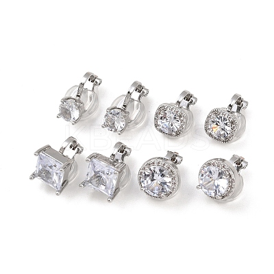 Brass Micro Pave Clear Cubic Zirconia Cuff Earrings EJEW-Z148-01P-1