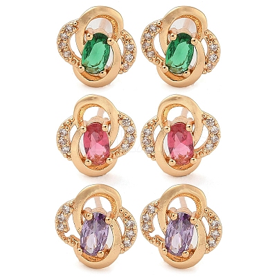 Rack Plating Brass Cubic Zirconia Stud Earrings EJEW-M090-10G-1