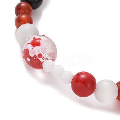 Natural Mixed Gemstone & Lampwork Stretch Bracelet BJEW-TA00259-1