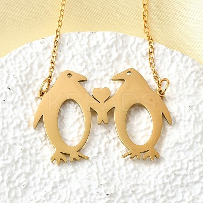 304 Stainless Steel Laser Cut Double Penguin Pendant Necklaces for Women Men NJEW-Q032-01A-G-1