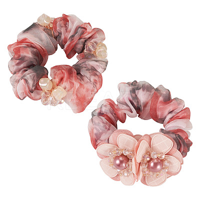 2Pcs 2 Styles Chic Solid Color French Satin Pigtail Hair Tie for Elegant Hairstyles OHAR-TA0001-09-1
