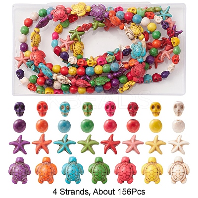 4 Strands 4 Styles Dyed Synthetic Turquoise Beads Strands G-FS0005-70-1