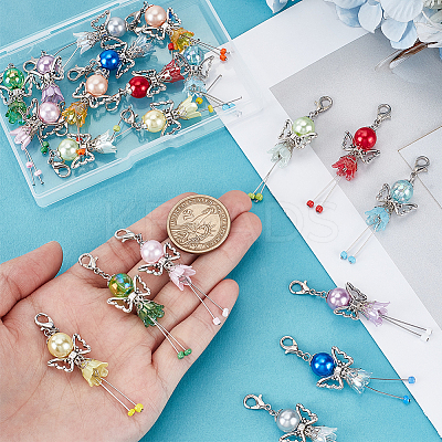 20Pcs 10 Colors Angel ABS Plastic Pearl & Acrylic & Alloy Pendant Decorations HJEW-PH02228-1