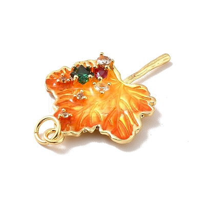 Autumn Theme Rack Plating Brass Micro Pave Cubic Zirconia Pendants KK-M230-19G-1