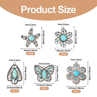 10Pcs 5 Styles Synthetic Turquoise Pendants TIBEP-TA0001-13-1