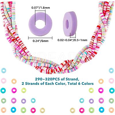 12 Strands 6 Colors Handmade Polymer Clay Beads Strands CLAY-HY0001-01-1