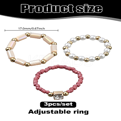 3Pcs Acrylic & Plastic Pearl Finger Rings Set RJEW-LP0003-59C-1